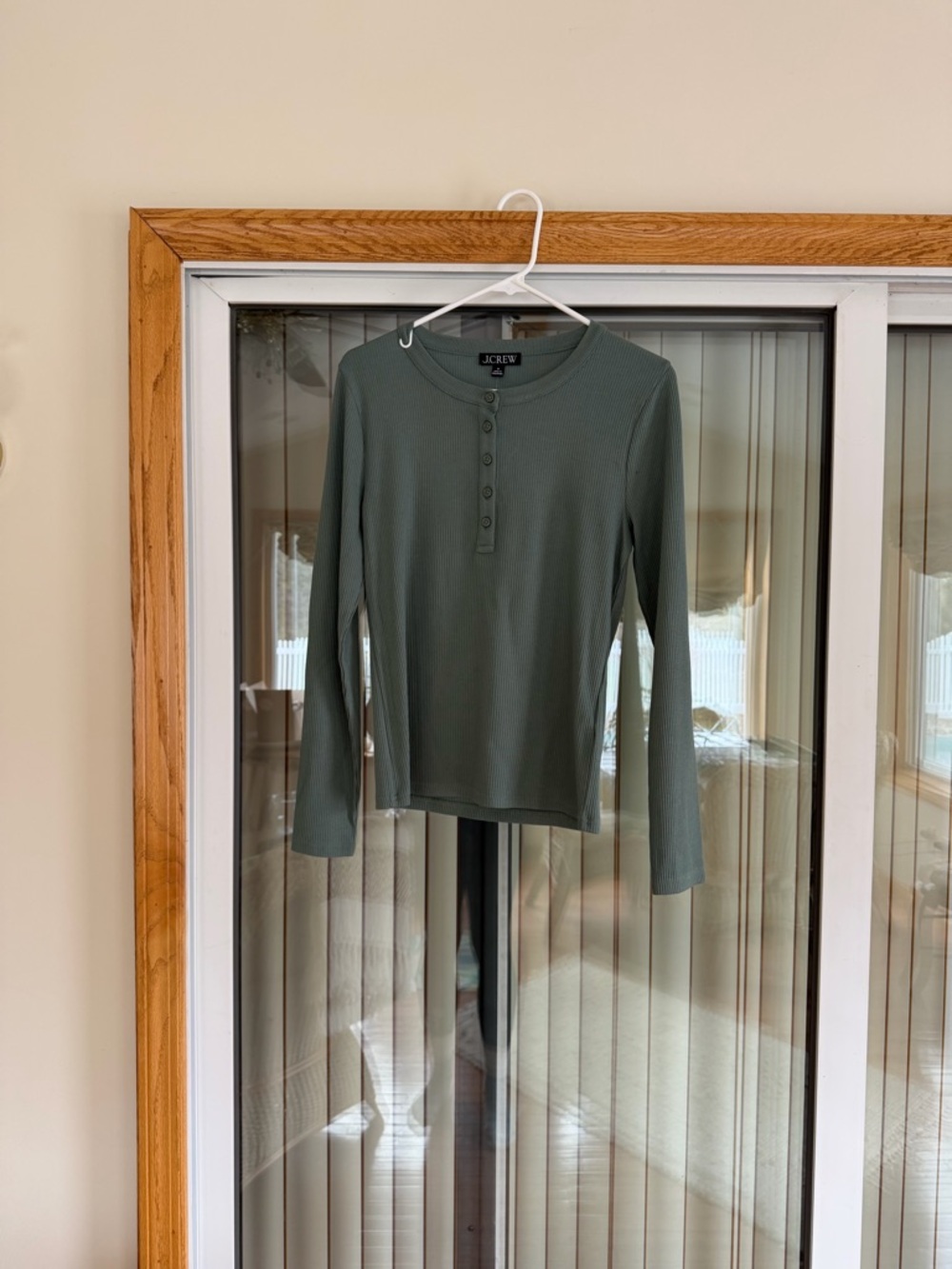 NWT J. Crew Green Ribbed Henley Long-Sleeve Top